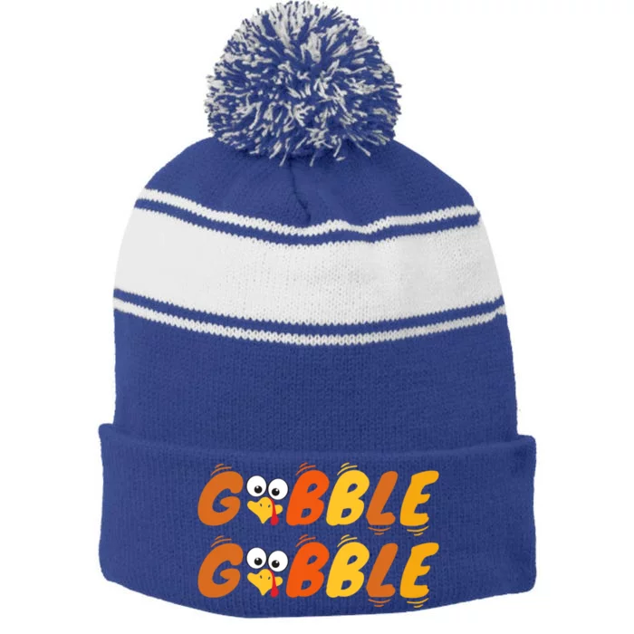 Thanksgiving Colors Cute Gobble Gobble Turkey Face Gift Stripe Pom Pom Beanie