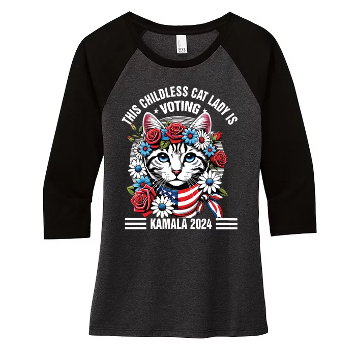 This Childless Cat Lady Is Voting Kamala Women's Tri-Blend 3/4-Sleeve Raglan Shirt