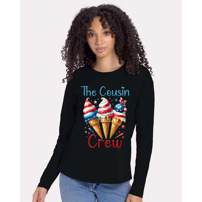 The Cousin Crew 4th Of July Us American Flag Ice Cream Funny Gift Womens Cotton Relaxed Long Sleeve T-Shirt