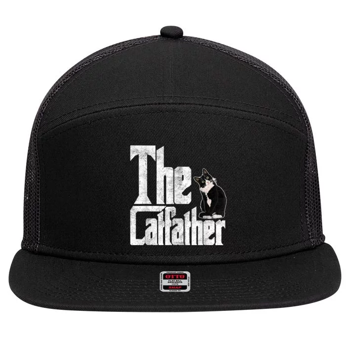 The Catfather Cat Father Mafia Whiskers Male Daddy 7 Panel Mesh Trucker Snapback Hat