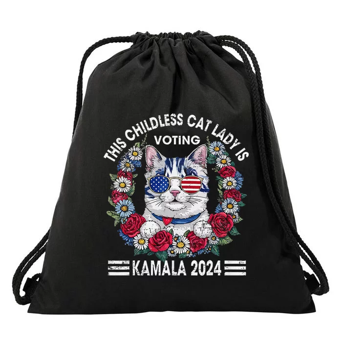 This Childless Cat Lady Is Voting Kamala Harris 2024 Drawstring Bag