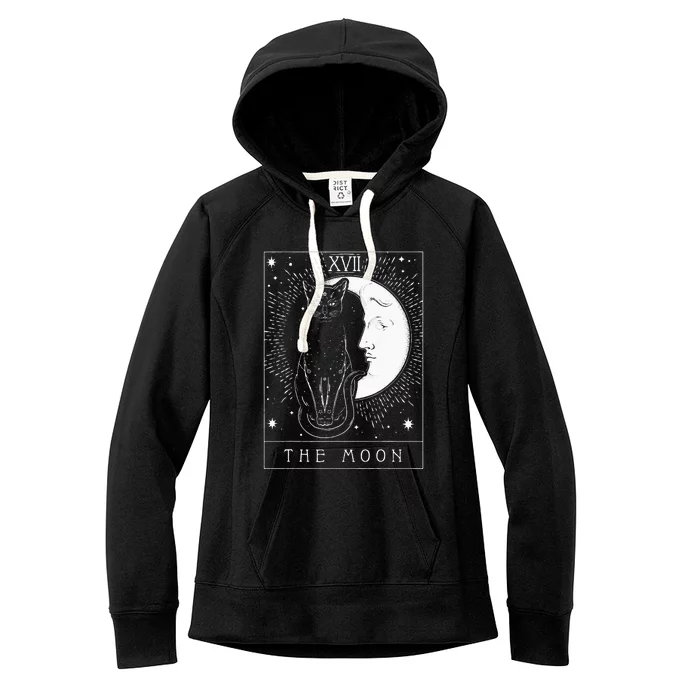 Tarot Card Crescent Moon And Cat Graphic Women's Fleece Hoodie