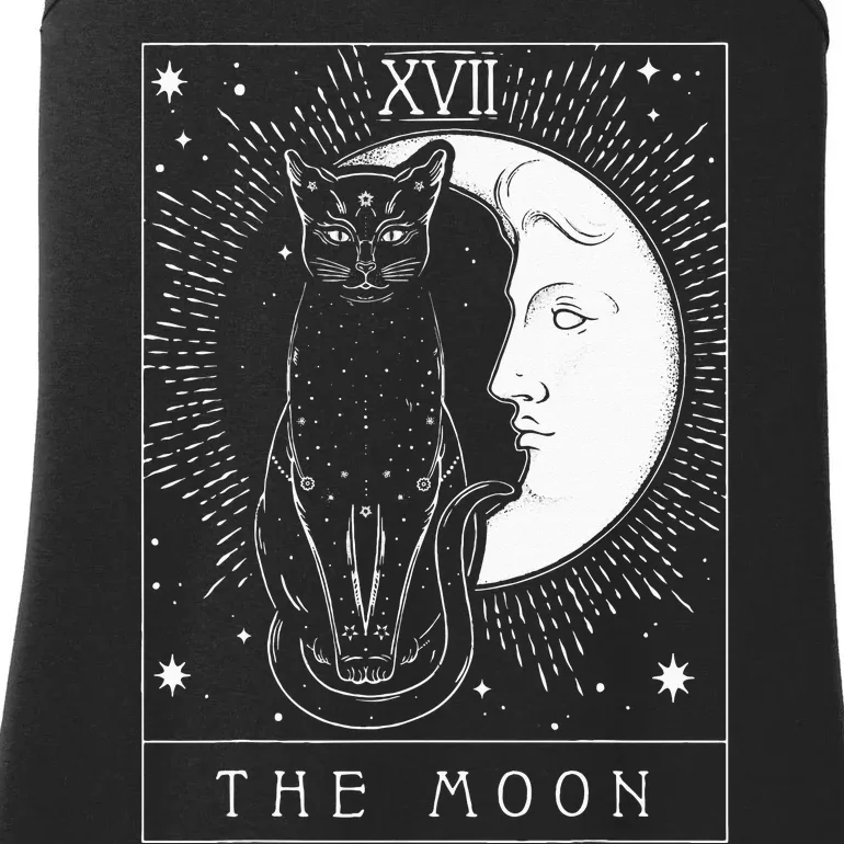 Tarot Card Crescent Moon And Cat Graphic Ladies Essential Tank