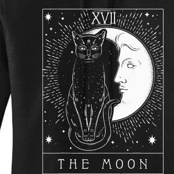 Tarot Card Crescent Moon And Cat Graphic Women's Pullover Hoodie