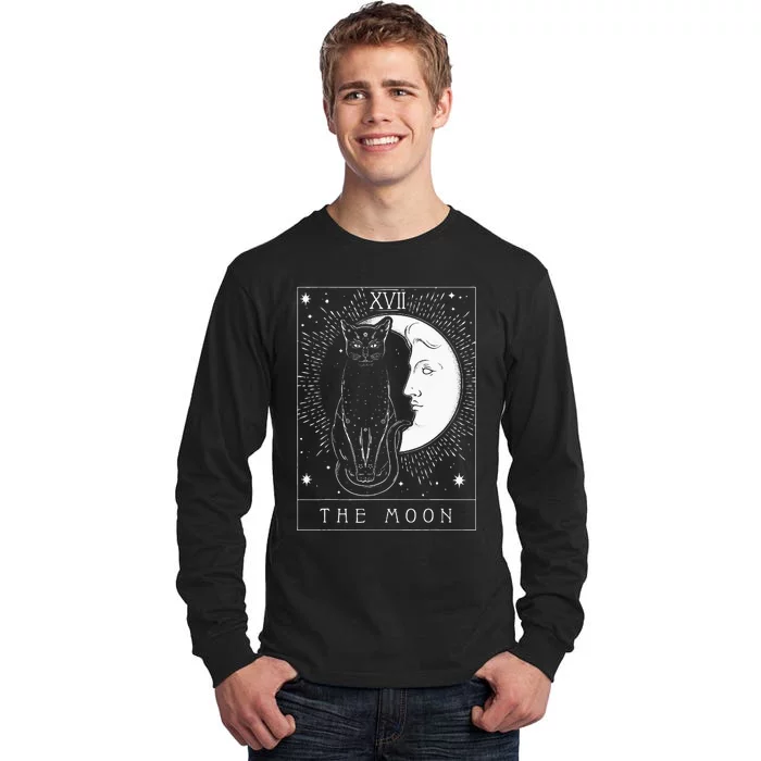 Tarot Card Crescent Moon And Cat Graphic Tall Long Sleeve T-Shirt