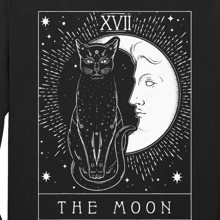 Tarot Card Crescent Moon And Cat Graphic Tall Long Sleeve T-Shirt