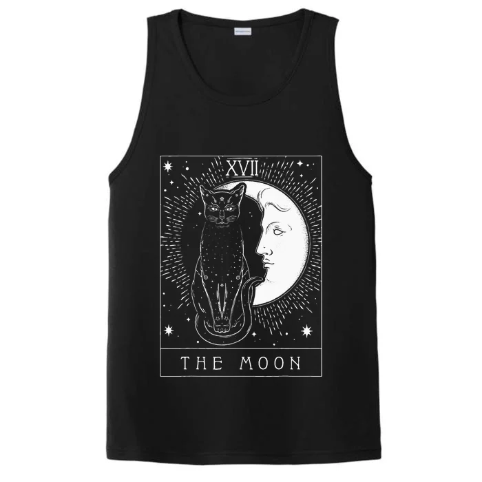 Tarot Card Crescent Moon And Cat Graphic Performance Tank