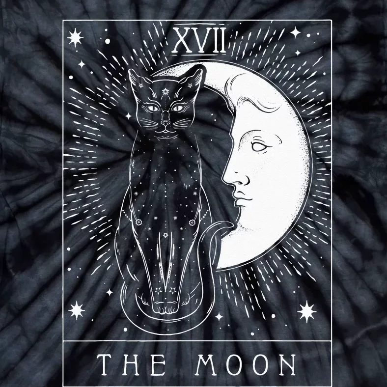 Tarot Card Crescent Moon And Cat Graphic Tie-Dye T-Shirt