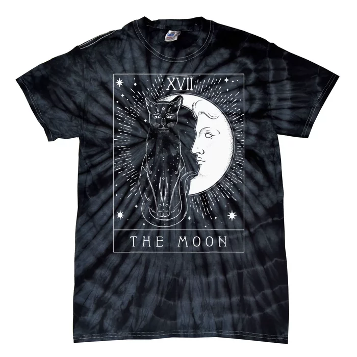 Tarot Card Crescent Moon And Cat Graphic Tie-Dye T-Shirt