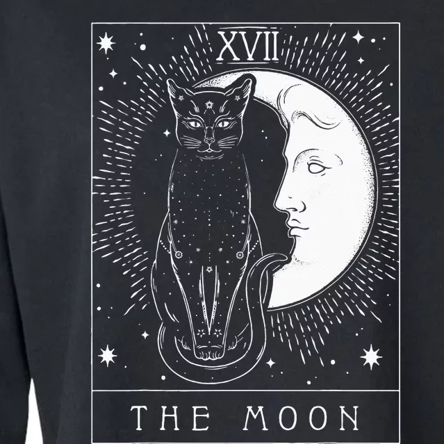 Tarot Card Crescent Moon And Cat Graphic Cropped Pullover Crew