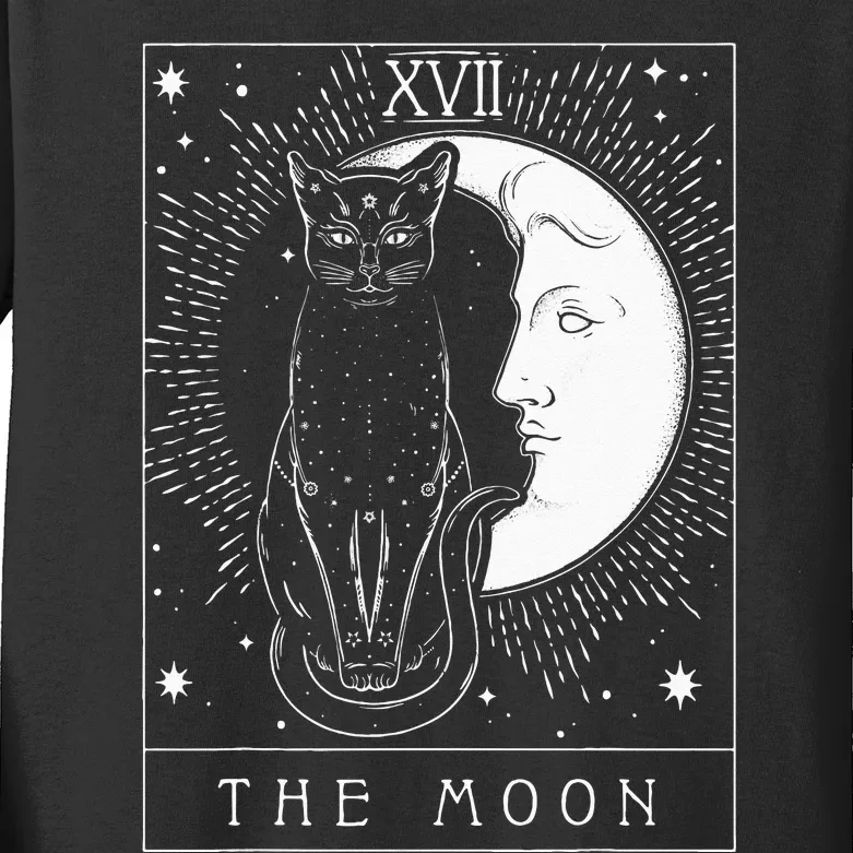 Tarot Card Crescent Moon And Cat Graphic Kids Long Sleeve Shirt