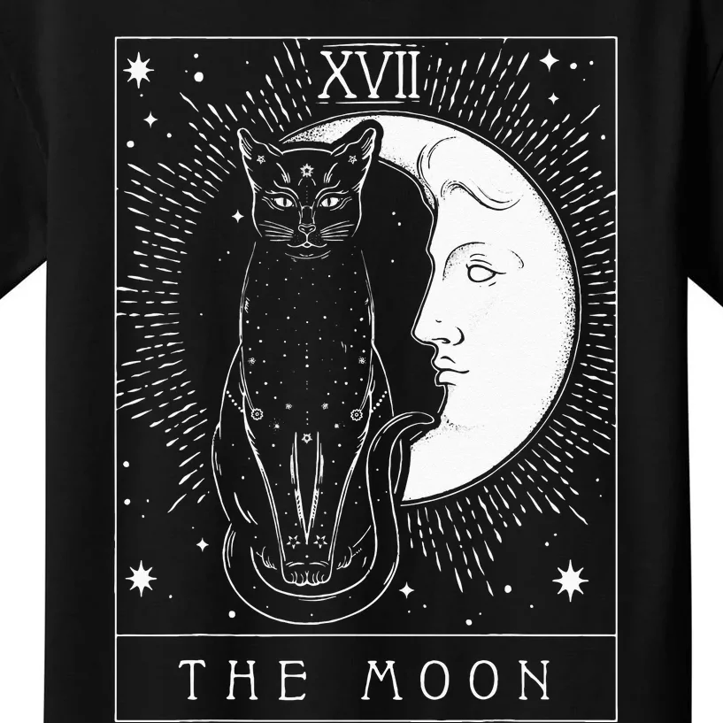 Tarot Card Crescent Moon And Cat Graphic Kids T-Shirt