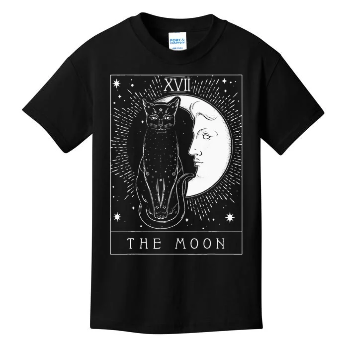 Tarot Card Crescent Moon And Cat Graphic Kids T-Shirt