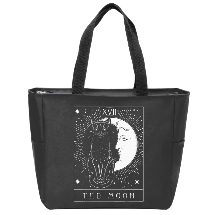 Tarot Card Crescent Moon And Cat Graphic Zip Tote Bag