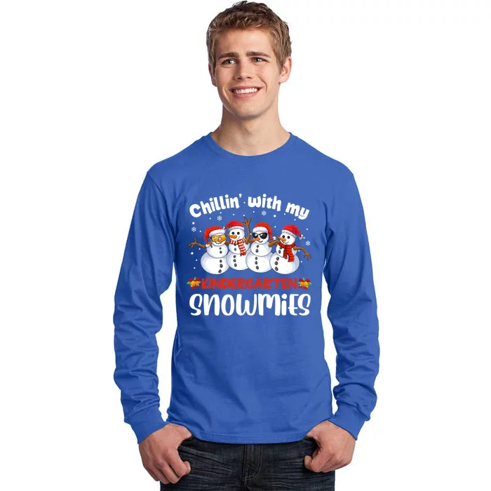 Teacher Christmas Chillin With My Kindergarten Snowmies Gift Tall Long Sleeve T-Shirt