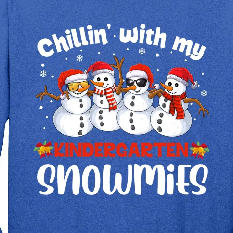 Teacher Christmas Chillin With My Kindergarten Snowmies Gift Tall Long Sleeve T-Shirt