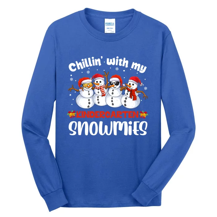 Teacher Christmas Chillin With My Kindergarten Snowmies Gift Tall Long Sleeve T-Shirt