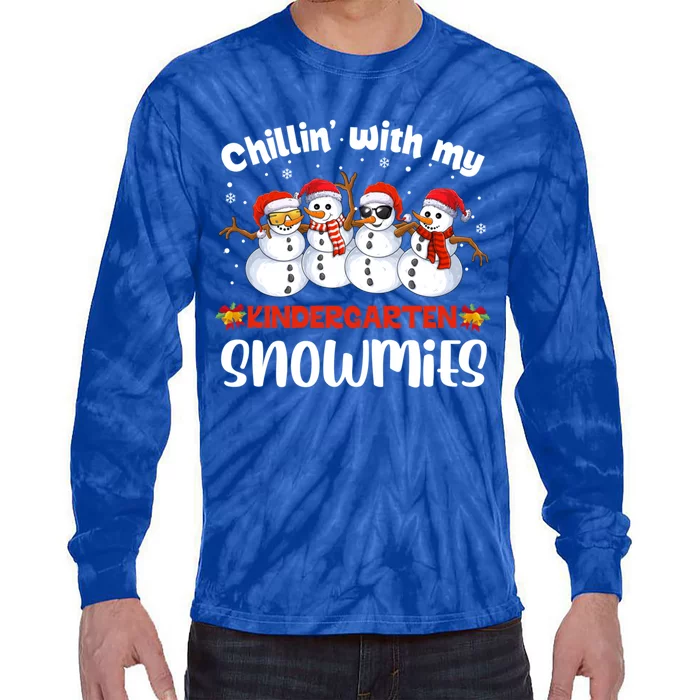 Teacher Christmas Chillin With My Kindergarten Snowmies Gift Tie-Dye Long Sleeve Shirt