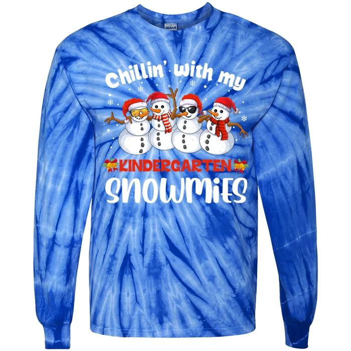 Teacher Christmas Chillin With My Kindergarten Snowmies Gift Tie-Dye Long Sleeve Shirt