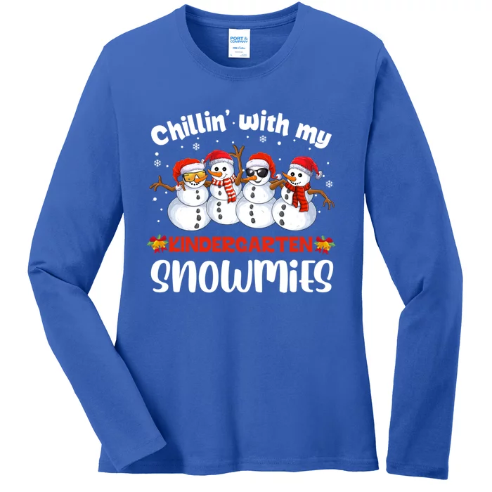 Teacher Christmas Chillin With My Kindergarten Snowmies Gift Ladies Long Sleeve Shirt