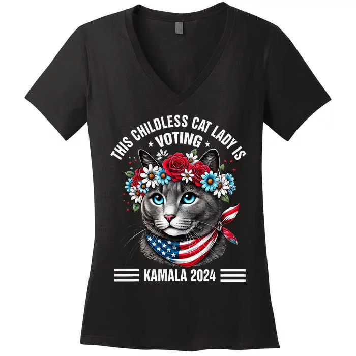 This Childless Cat Lady Is Voting Kamala Harris 2024 Women's V-Neck T-Shirt