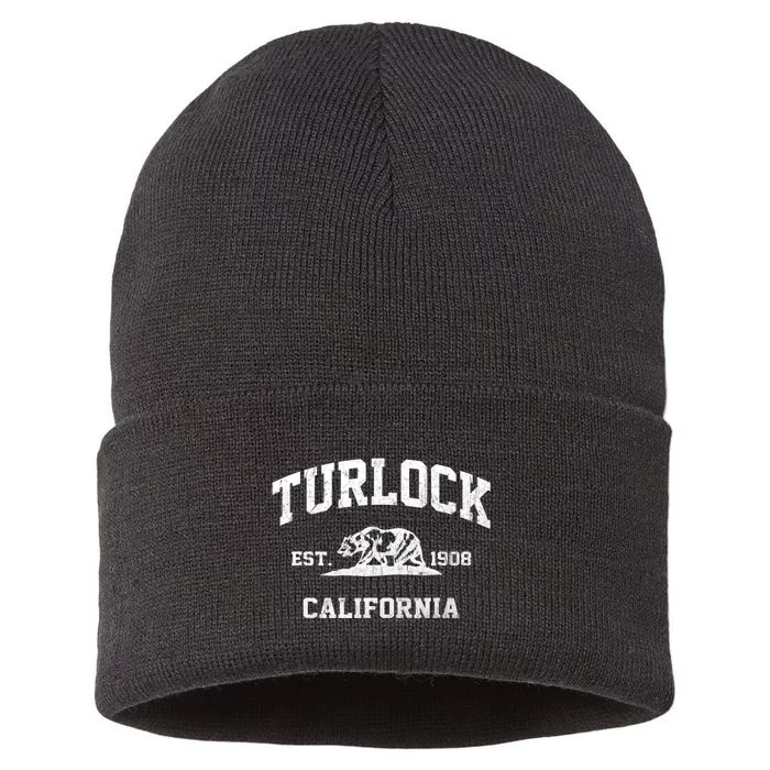 Turlock California CA Vintage State Athletic Style Sustainable Knit Beanie