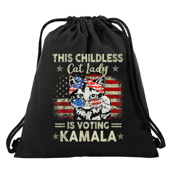 This Childless Cat Lady Is Voting Kamalaharris 2024 Drawstring Bag