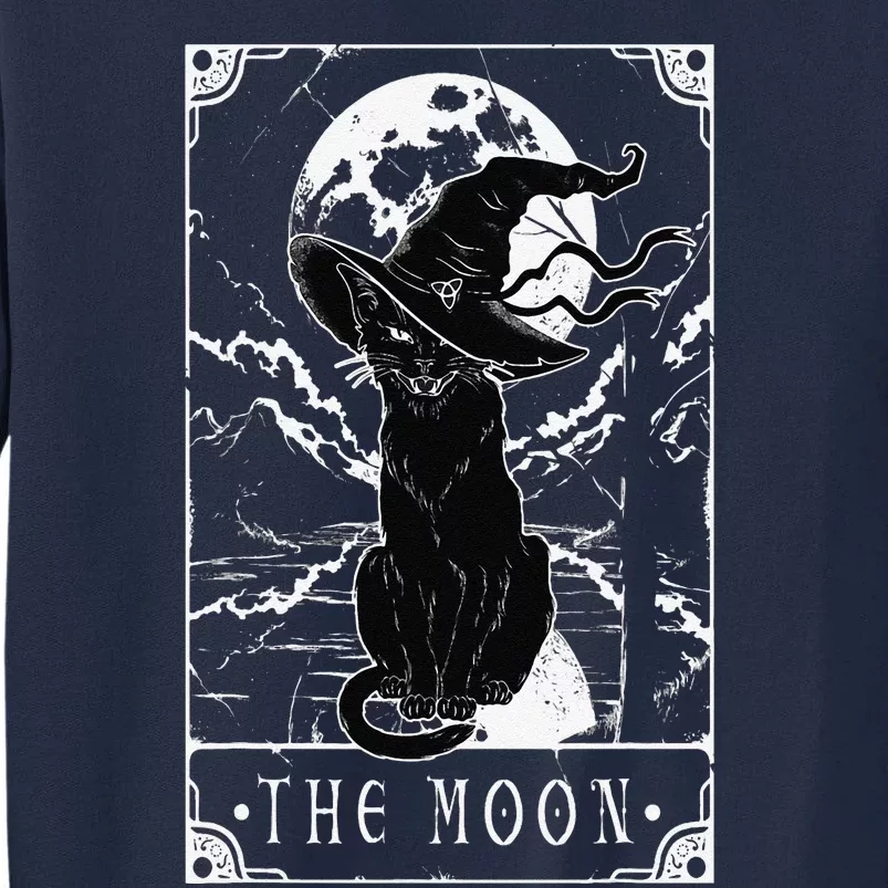 Tarot Card Crescent Moon And Black Cat Witch Hat Halloween Tall Sweatshirt