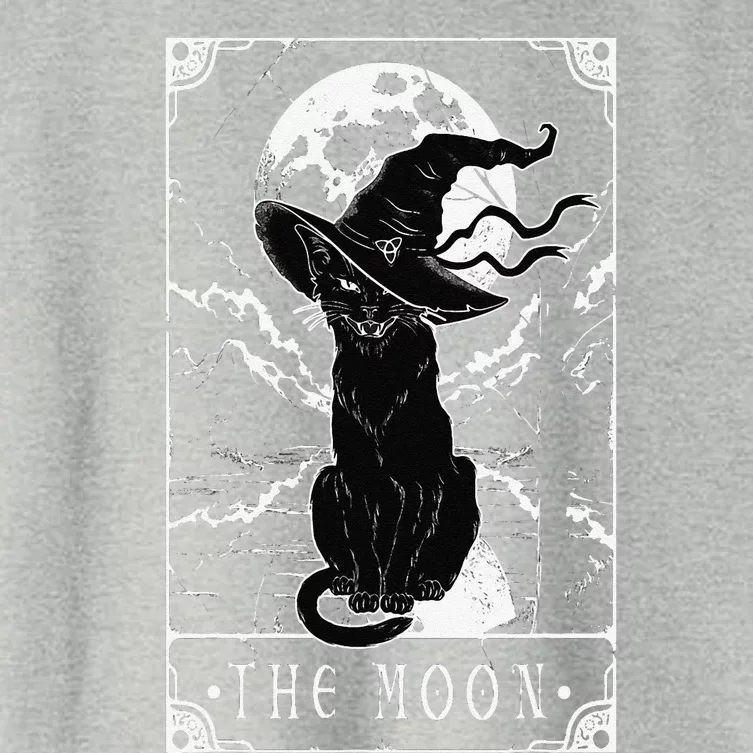 Tarot Card Crescent Moon And Black Cat Witch Hat Halloween Women's Crop Top Tee