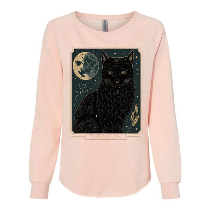 Tarot Card Crescent Moon And Cat Graphic Womens California Wash Sweatshirt