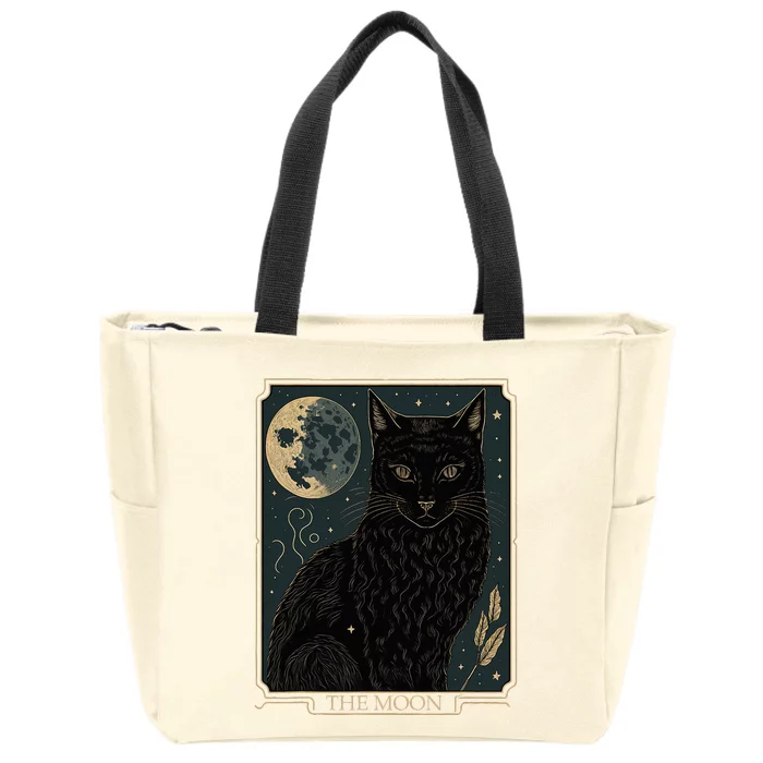 Tarot Card Crescent Moon And Cat Graphic Zip Tote Bag