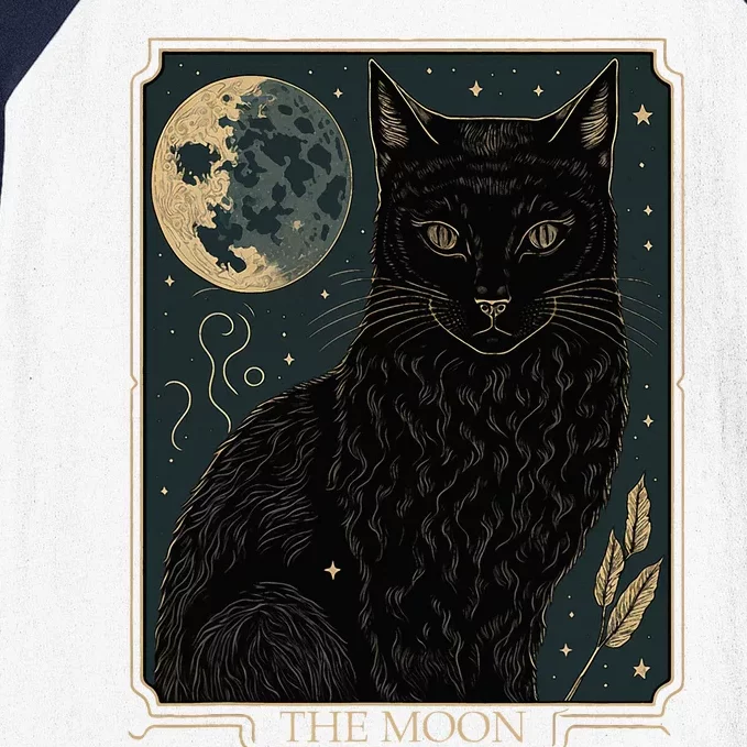 Tarot Card Crescent Moon And Cat Graphic Baseball Sleeve Shirt