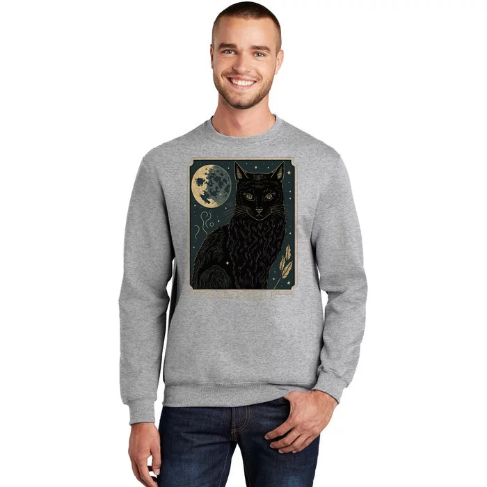 Tarot Card Crescent Moon And Cat Graphic Tall Sweatshirt