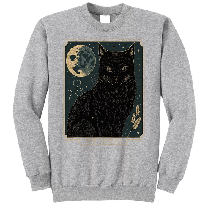 Tarot Card Crescent Moon And Cat Graphic Tall Sweatshirt