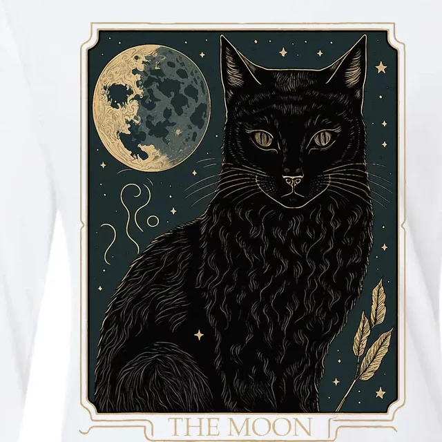 Tarot Card Crescent Moon And Cat Graphic Womens Cotton Relaxed Long Sleeve T-Shirt