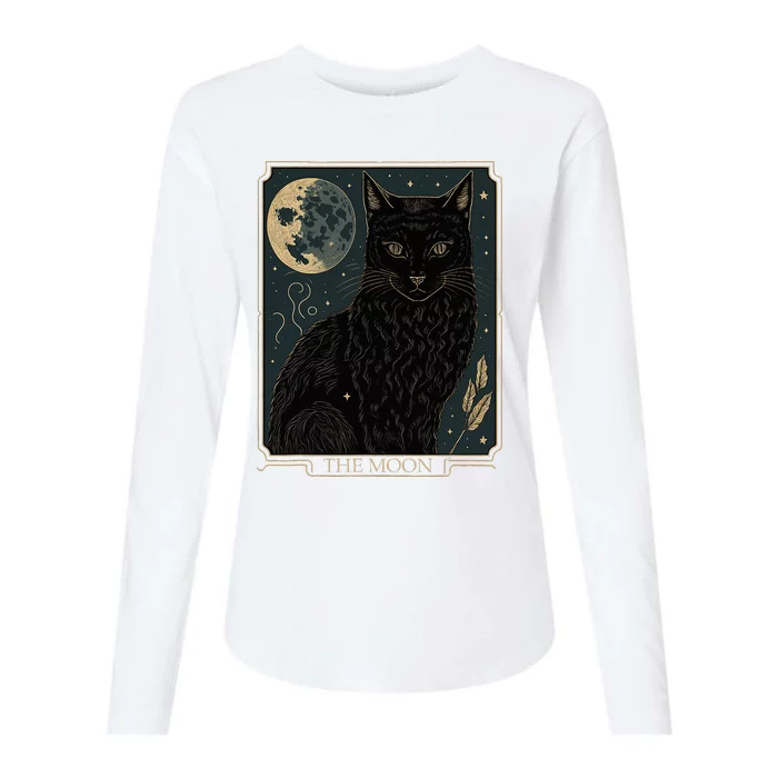 Tarot Card Crescent Moon And Cat Graphic Womens Cotton Relaxed Long Sleeve T-Shirt