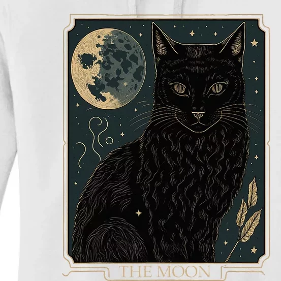 Tarot Card Crescent Moon And Cat Graphic Women's Pullover Hoodie