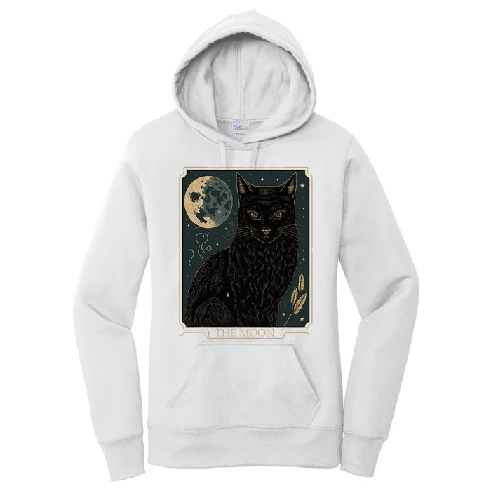 Tarot Card Crescent Moon And Cat Graphic Women's Pullover Hoodie