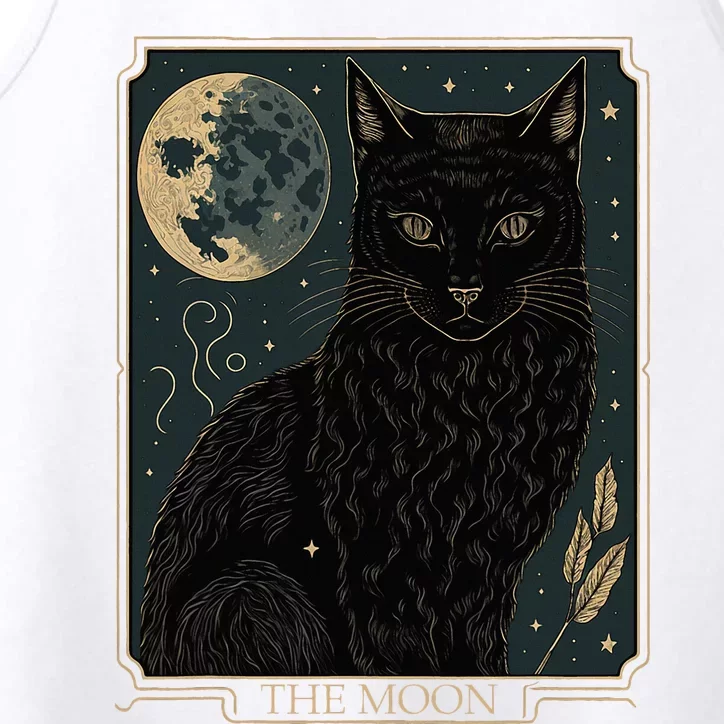 Tarot Card Crescent Moon And Cat Graphic Performance Tank