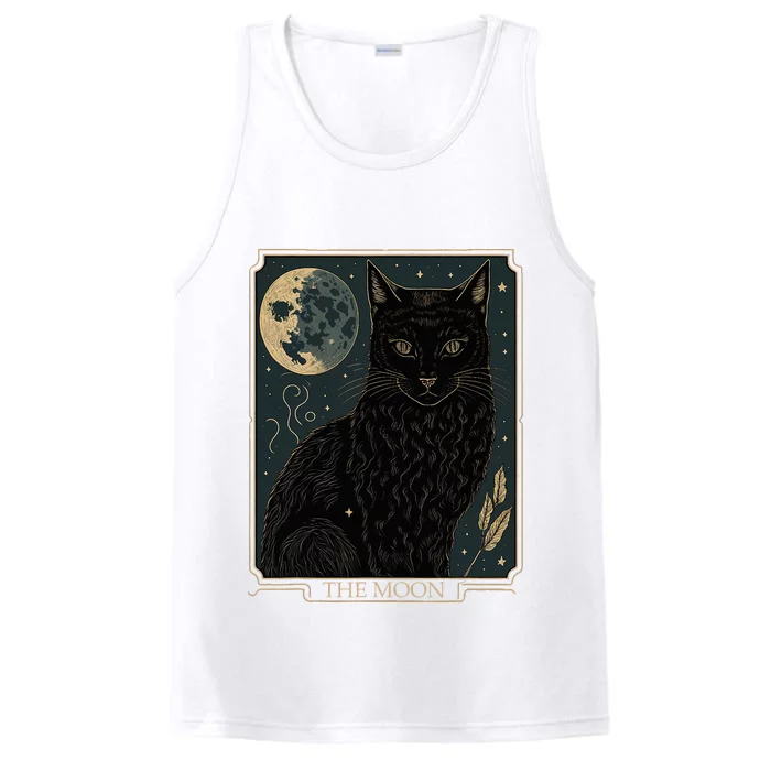 Tarot Card Crescent Moon And Cat Graphic Performance Tank