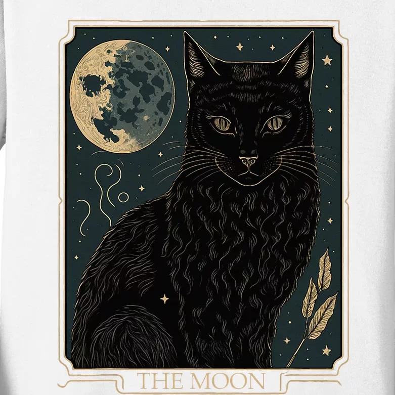 Tarot Card Crescent Moon And Cat Graphic Kids Long Sleeve Shirt