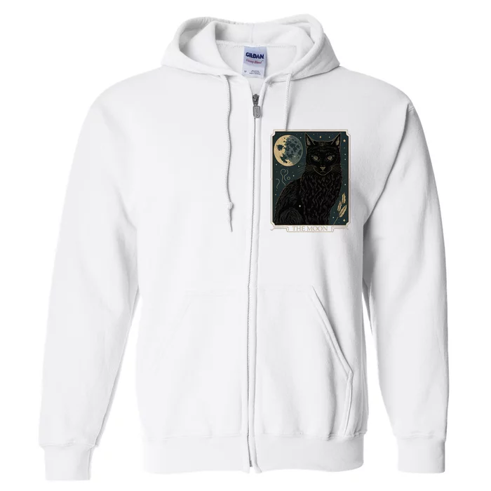 Tarot Card Crescent Moon And Cat Graphic Full Zip Hoodie