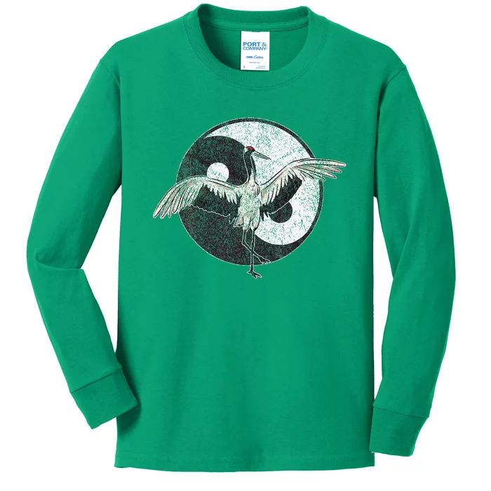 Tai Chi Crane Chinese Martial Arts Yin Yang Kids Long Sleeve Shirt