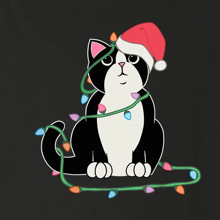 Tuxedo Cat Christmas Lights Funny Cat Lover Xmas Hat Toddler Long Sleeve Shirt