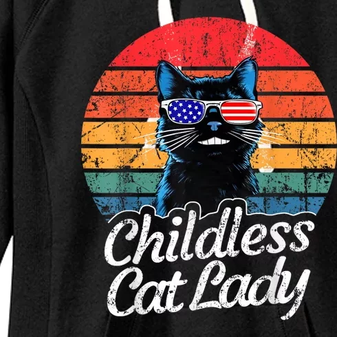 This Childless Cat Lady Is Voting Kamalaharris 2024 Retro Women's Fleece Hoodie