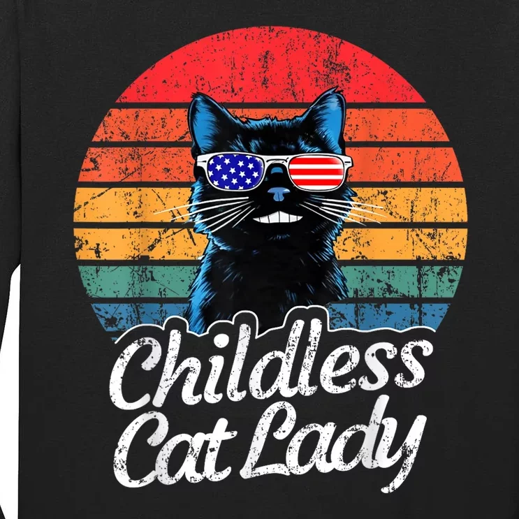 This Childless Cat Lady Is Voting Kamalaharris 2024 Retro Tall Long Sleeve T-Shirt