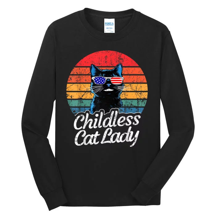 This Childless Cat Lady Is Voting Kamalaharris 2024 Retro Tall Long Sleeve T-Shirt