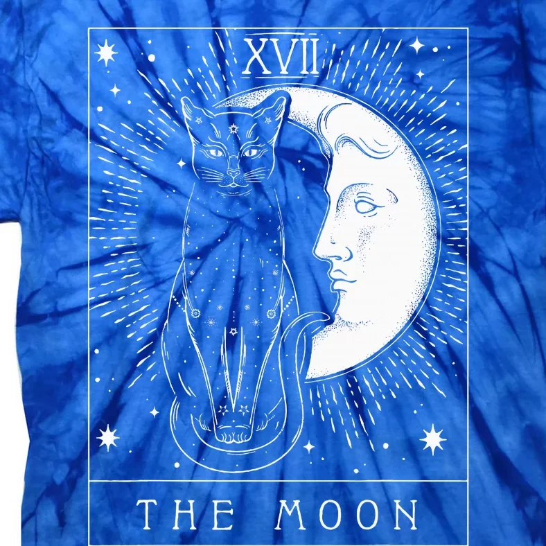 Tarot Card Crescent Moon And Cat Tie-Dye T-Shirt