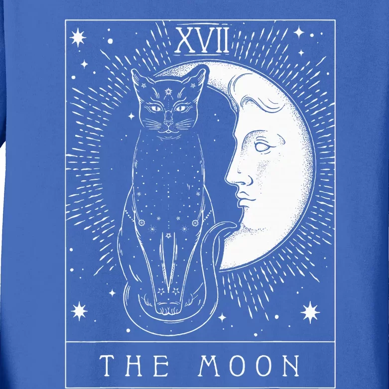 Tarot Card Crescent Moon And Cat Kids Long Sleeve Shirt