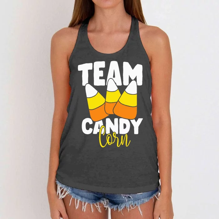 Team Candy Corn Halloween Costume Funny Women's Knotted Racerback Tank